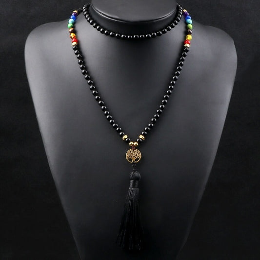 Collier 108 Perles Mala : Ében Chakra en Onyx Noir